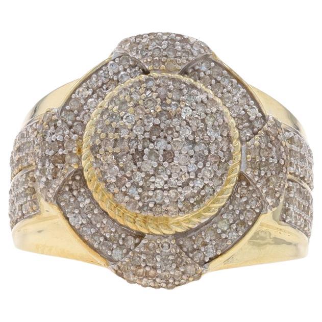 Joe Rodeo Pavé Diamant Cluster Cocktail Halo Ring -Gelbgold 10k Runde 2,00ctw im Angebot