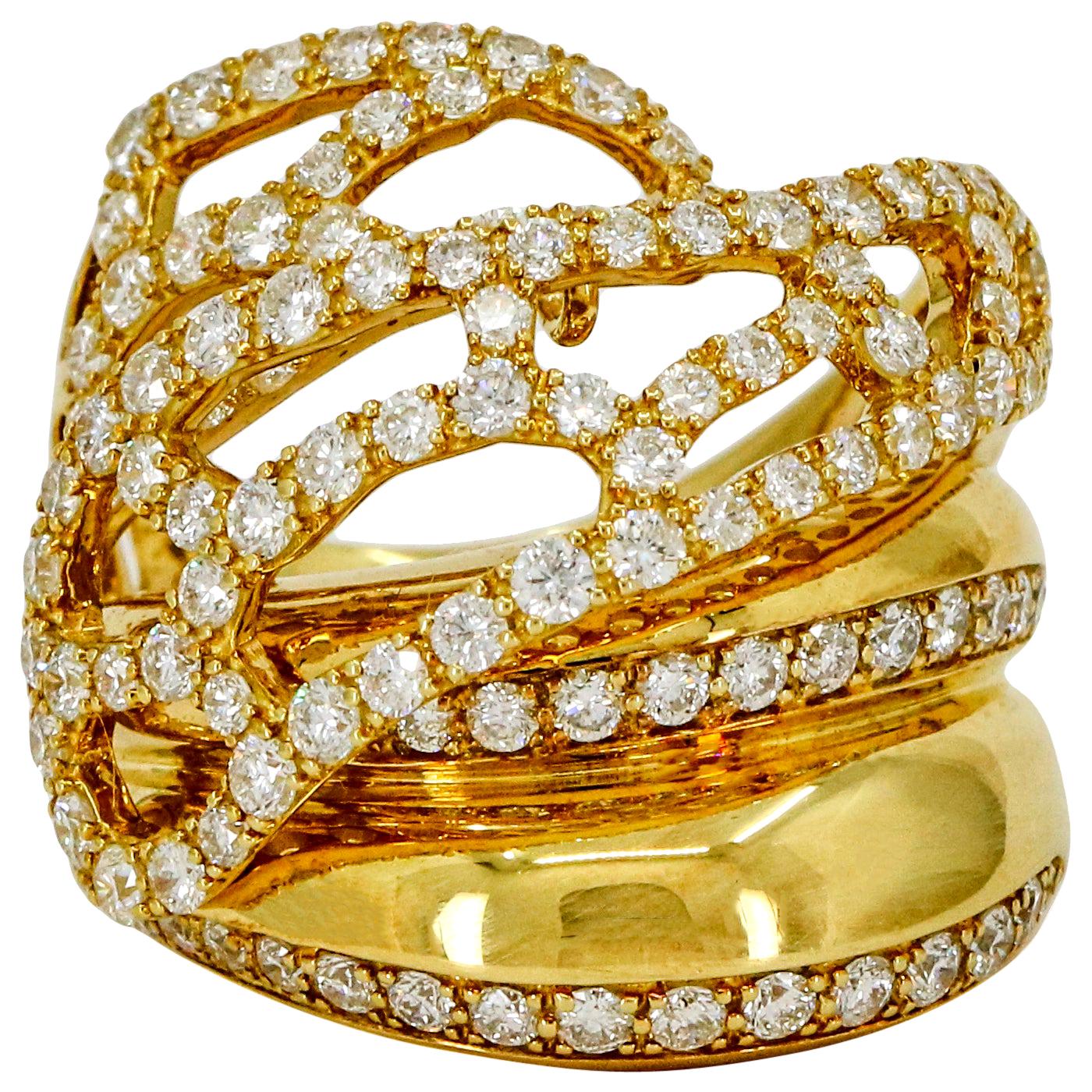 Joe Sengul 2.40 Carat 18 Karat Yellow Gold Diamond Wide Band Ring For Sale