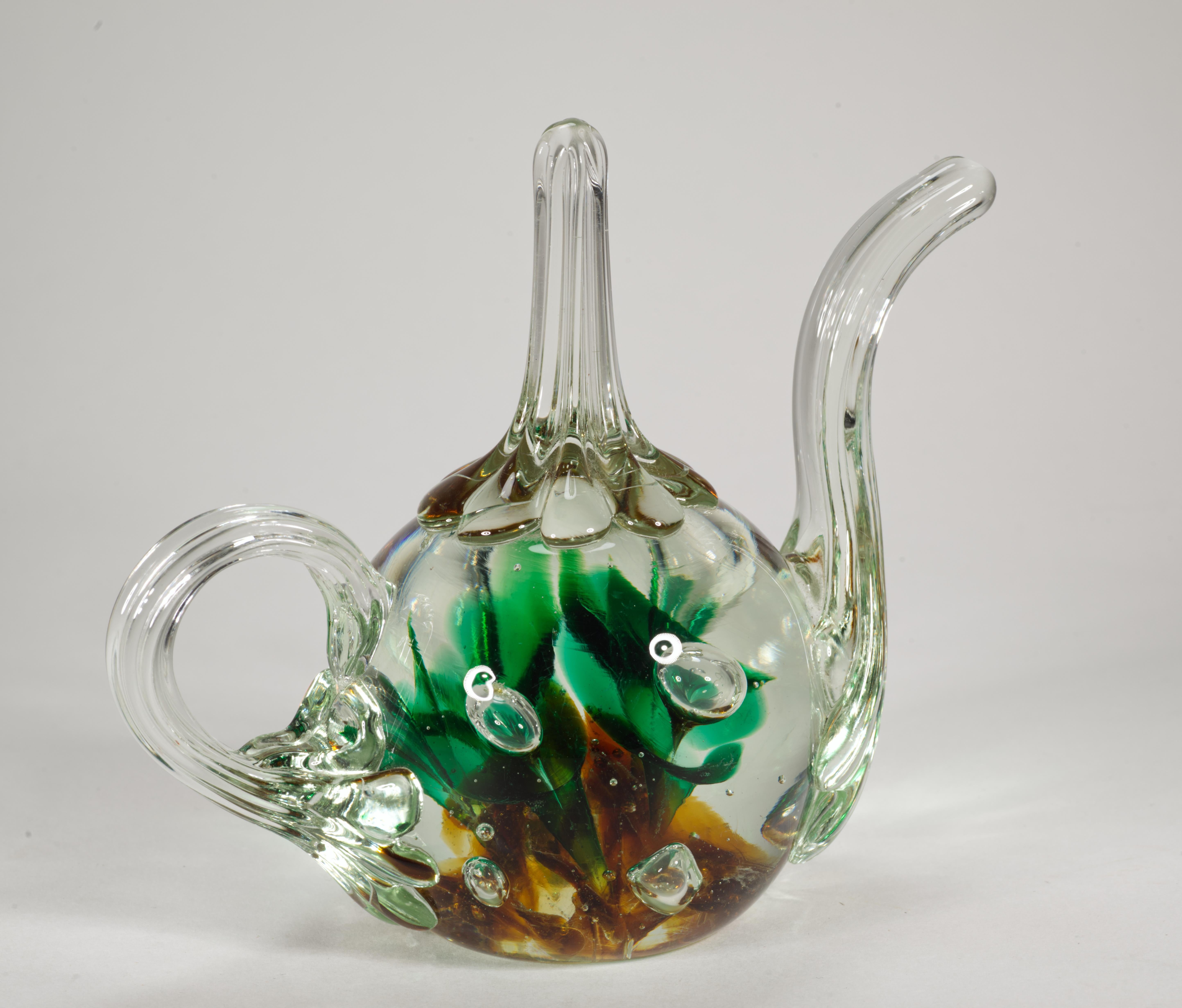 Mid-Century Modern Joe St. Clair Teapot Shape Paperweight with Controlled Bubbles, 1960s-1970s
