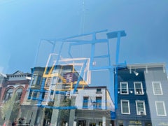 No Rain, No Rose, blue and yellow abstract geometric wooden sculpture