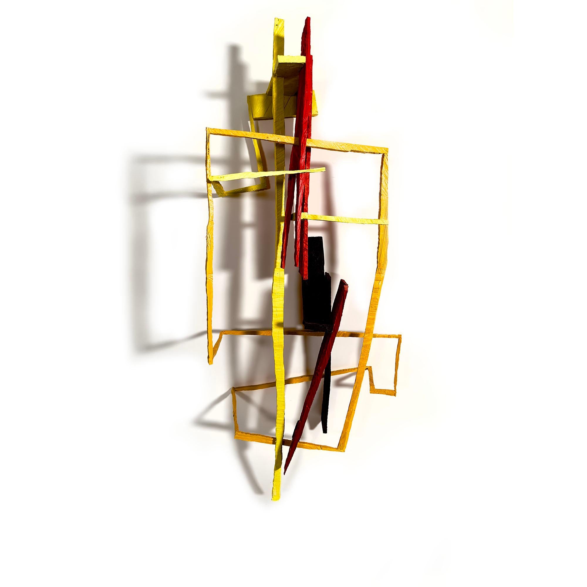 Joe Sultan Abstract Sculpture - Now You See It, abstract geometric wooden sculpture