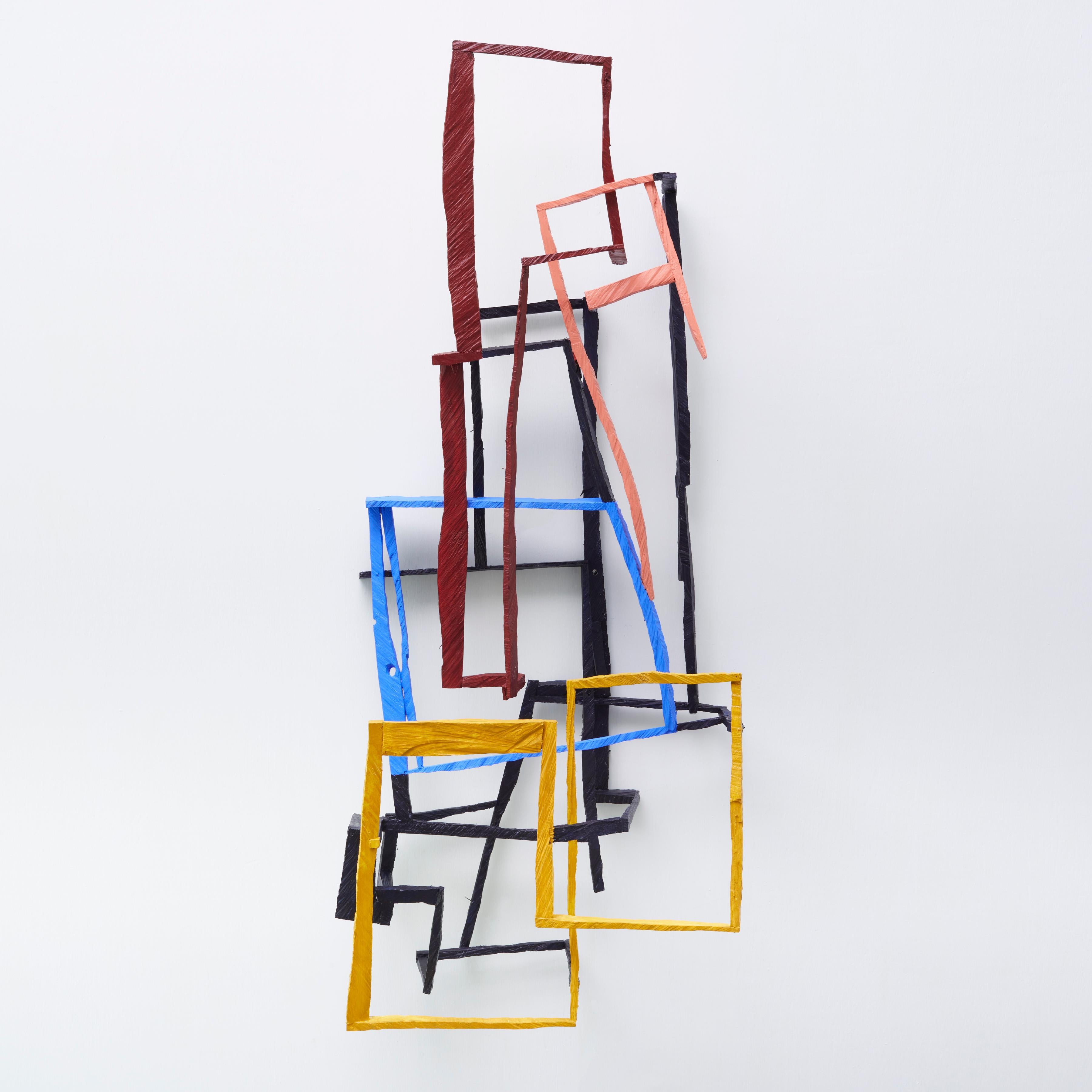 Joe Sultan Abstract Sculpture - Vovo's Vertical, bright multicolored abstract geometric wooden sculpture