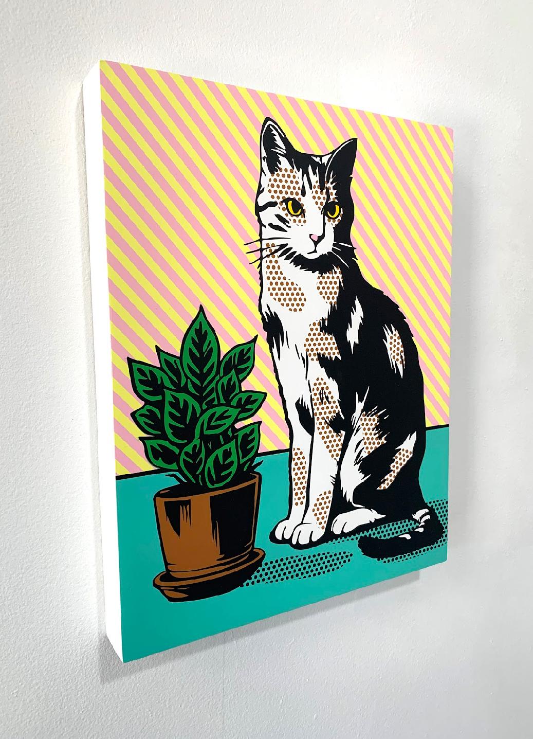 Lichtenstein style animal pop art intérieur contemporain vert jaune - Painting de Joe Suzuki