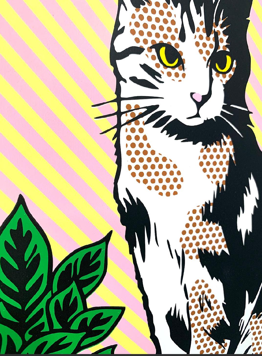 Lichtenstein style animal pop art intérieur contemporain vert jaune - Contemporain Painting par Joe Suzuki