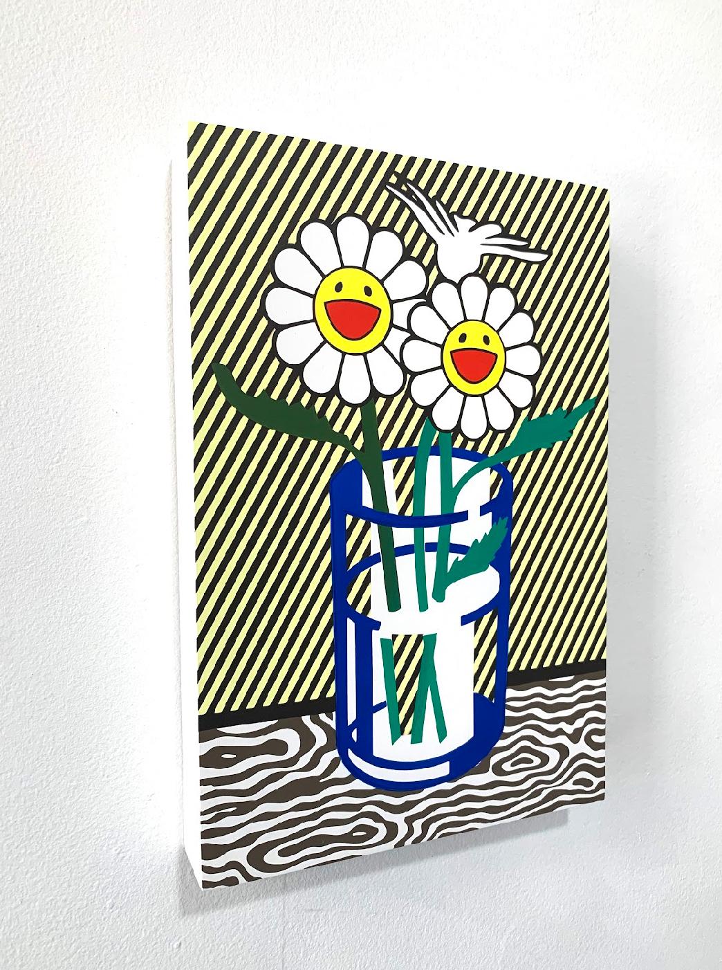 Lichtenstein Stil Murakami Pop Art Interieur Zeitgenössisch Weiß Blau – Painting von Joe Suzuki