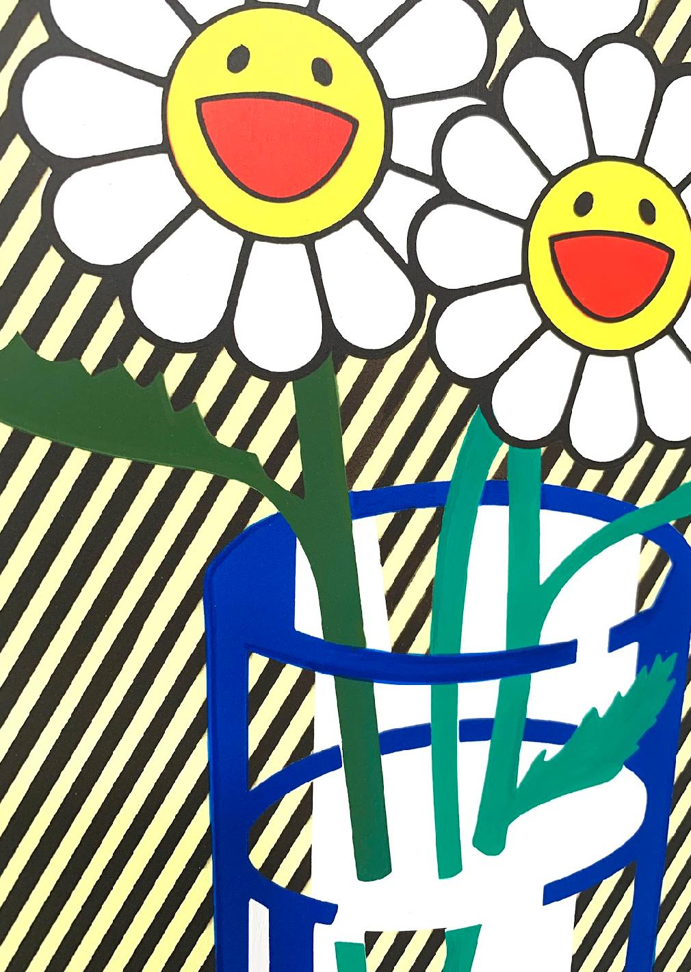 Lichtenstein Stil Murakami Pop Art Interieur Zeitgenössisch Weiß Blau (Beige), Still-Life Painting, von Joe Suzuki