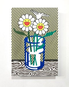Stile Lichtenstein Murakami pop art interno contemporaneo bianco blu