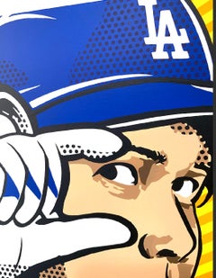 Stile Lichtenstein Otani baseball pop art interno figurativo contemporaneo rosso