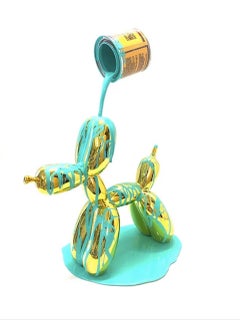 "Happy Accident - "GOLD and turquoise Koons Balloon pup"