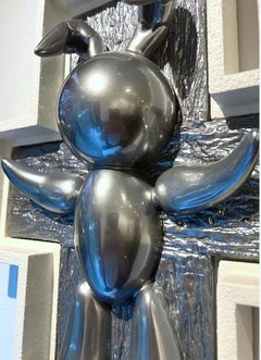 Scultura da parete pop art contemporanea in resina Happy Accident Koons in argento