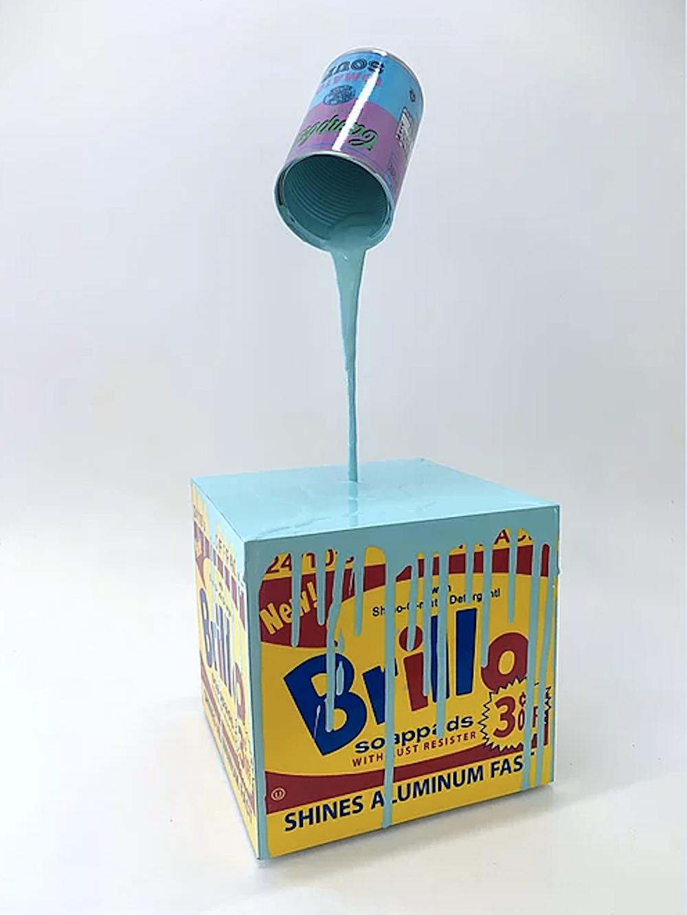 "Happy Accident - "Warhol Brillo Box teal" - Sculpture by Joe Suzuki