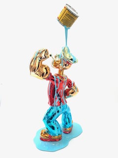 "Happy Accident Koons Popeye" scultura pop art in resina e metallo smaltato rosso e blu