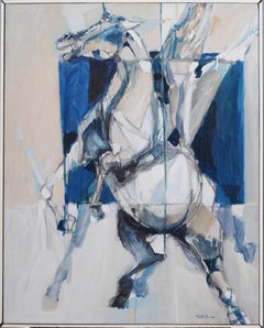 Antique American Modernist Cubist Horse Portrait Framed Signed Modern Painting