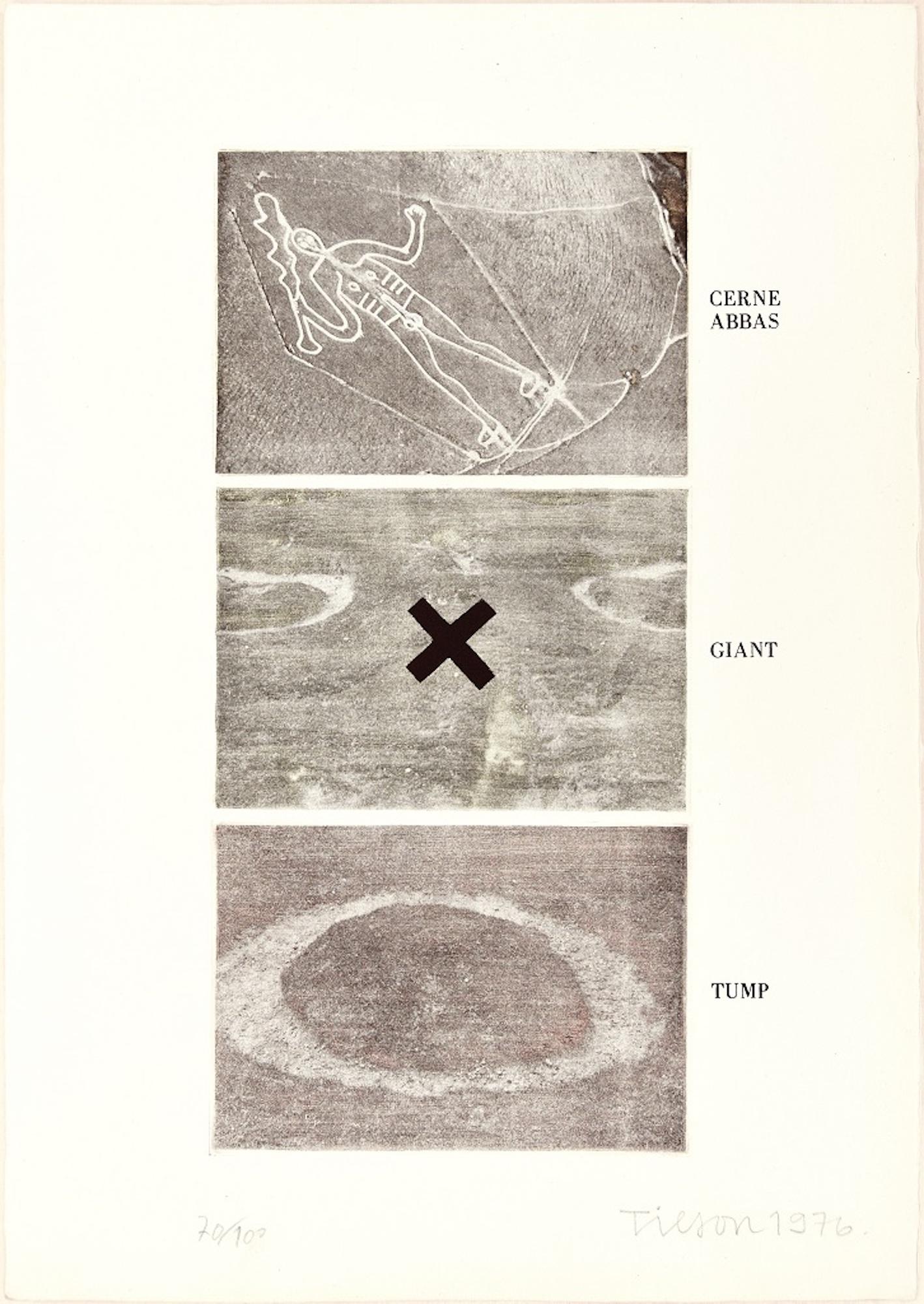 Cerne Abbas, Giant, Tump ist eine farbige Radierung auf Fabriano-Papier mit Wasserzeichen, die 1976 von dem englischen Pop-Künstler Joe Tilson geschaffen wurde.

Bildgröße: 38,5x18 cm. 

Handsigniert, datiert und nummeriert mit Bleistift am unteren