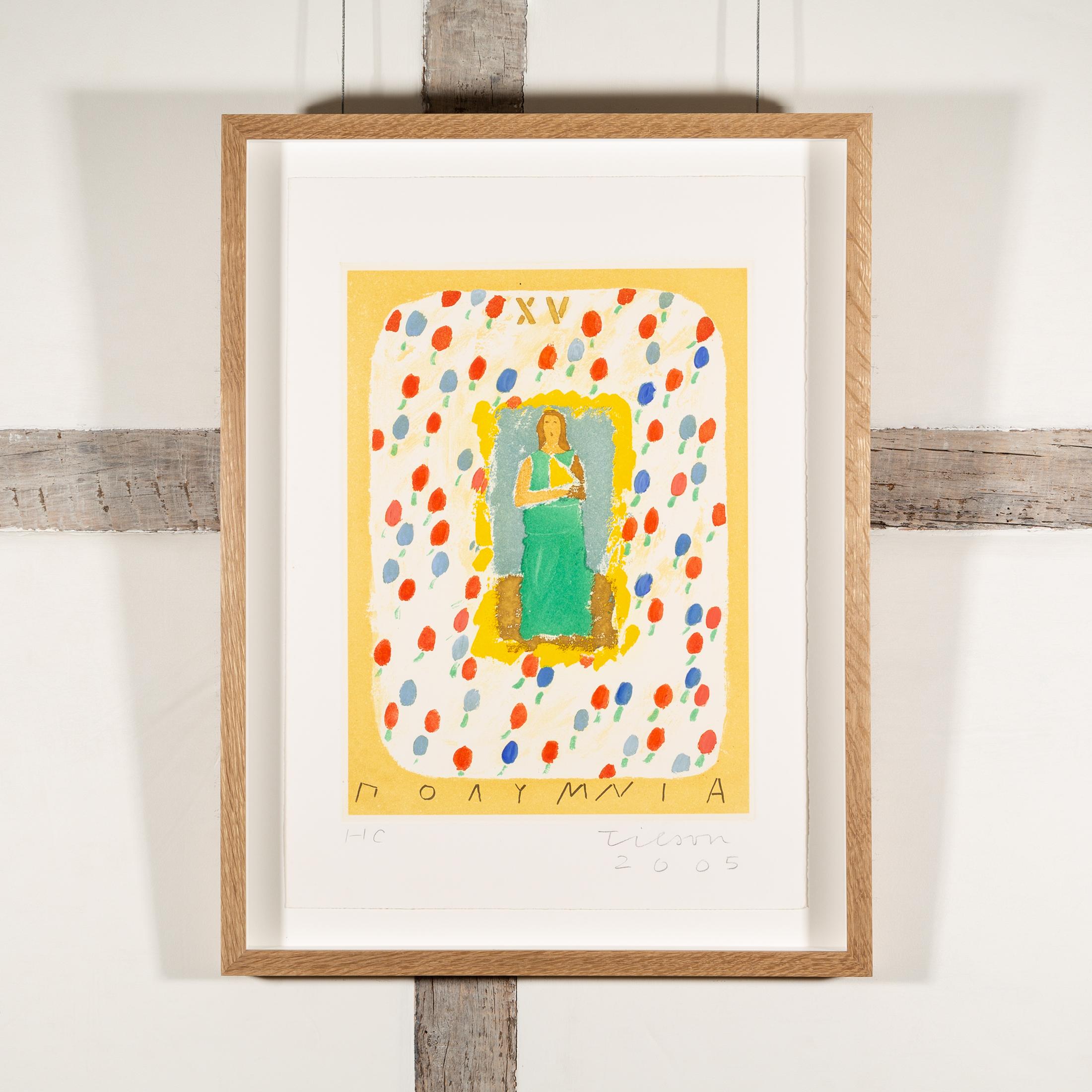 Polumnia, da Le nove muse - Stampa colorata con figura, bianco, rosso e giallo - Print di Joe Tilson