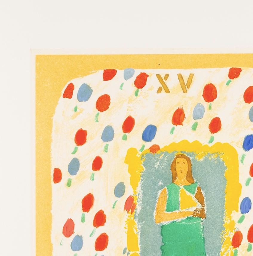 Polumnia, da Le nove muse - Stampa colorata con figura, bianco, rosso e giallo - Figurative Print Beige di Joe Tilson