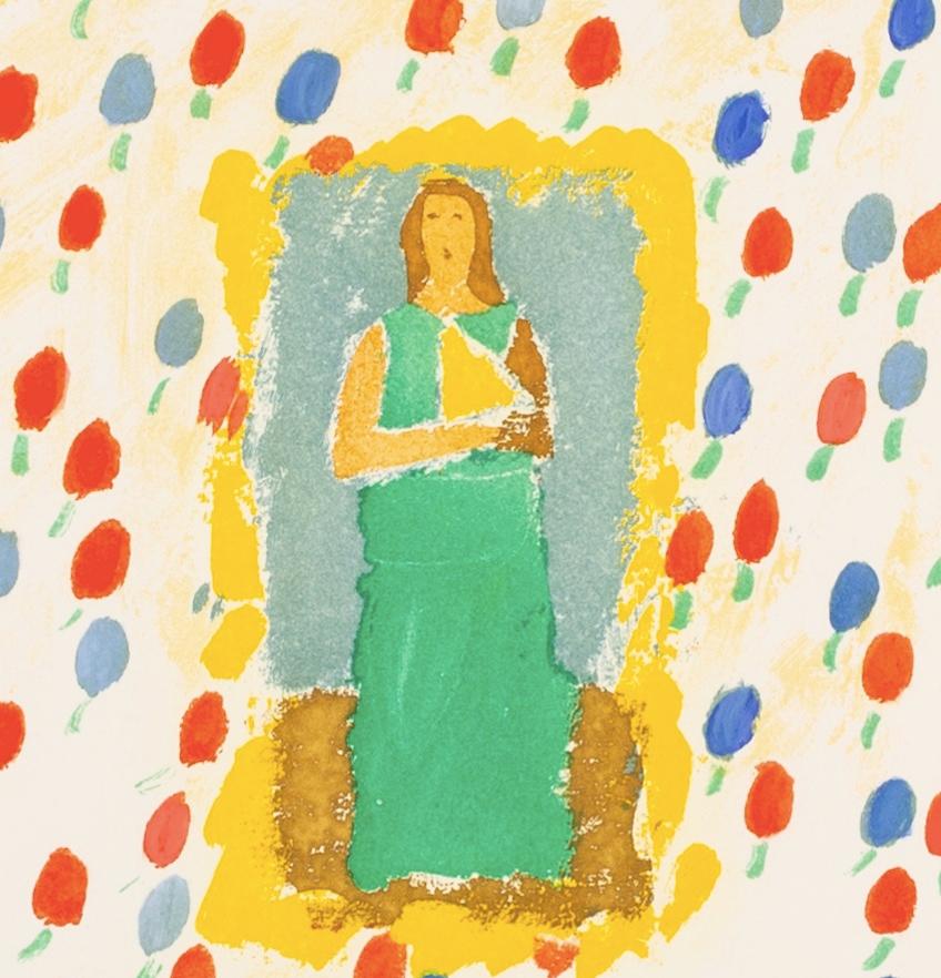 Polumnia, da Le nove muse - Stampa colorata con figura, bianco, rosso e giallo in vendita 1