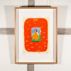 Thalia, from the Nine Muses - Red, Orange + White Aquatint Print with Figure