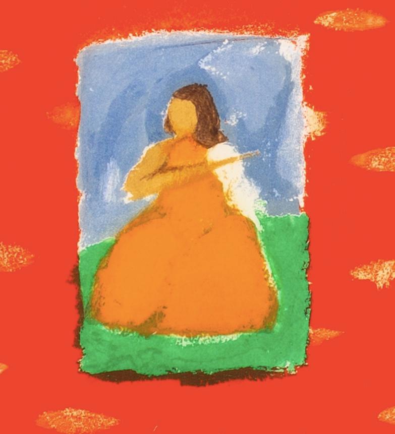 Thalia, de las Nueve Musas - Impresión aguatinta roja, naranja y blanca con figura en venta 1