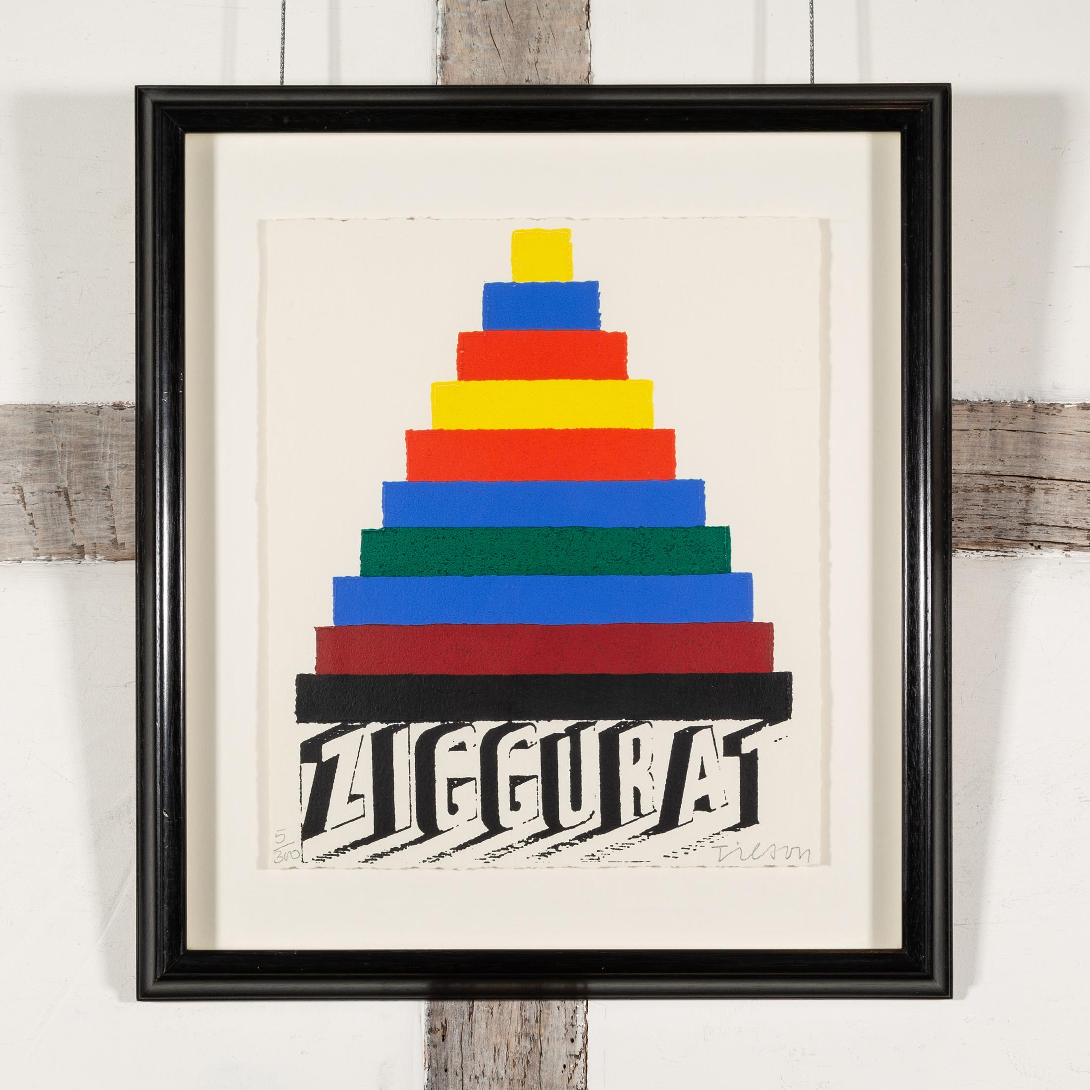 Ziggurat, Zoomate Print - Colourful Contemporary Abstract Print, White + Blue For Sale 1