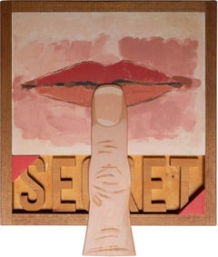 Secret, 2003, scultura in legno dipinto, Pop Art Inglese, Berardinelli Editore