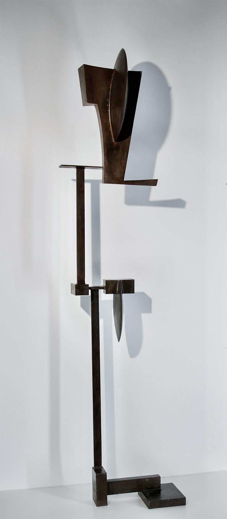 Some Guy #2: Abstract Geometric Standing Sculpture in Dark Brown Oxidized Steel For Sale 1