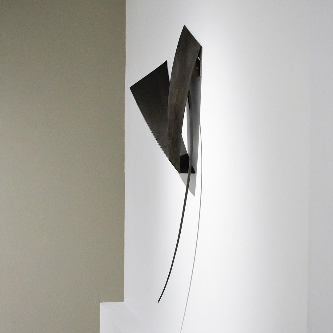 Temptation Was an Ally: Minimalist Abstract Dark Metal 3-D Wall Sculpture  For Sale 1