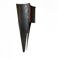Virtue Was Never on Time: Minimalist Abstract Metal Wall Sculpture w/ Red Detail