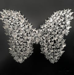 Circle of Life (Butterfly) - Black/Silver, Mixed Media Metal Wall Sculpture