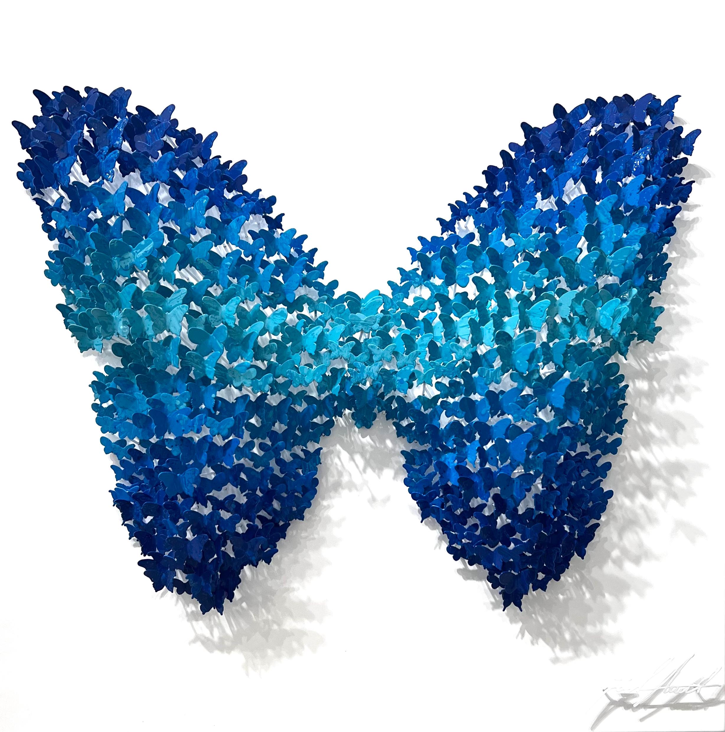 Circle of Life (Butterfly) - Blue, Mixed Media Metal Wall Sculpture