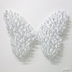 Circle of Life (Butterfly) white, Mixed Media Metal Wall Sculpture