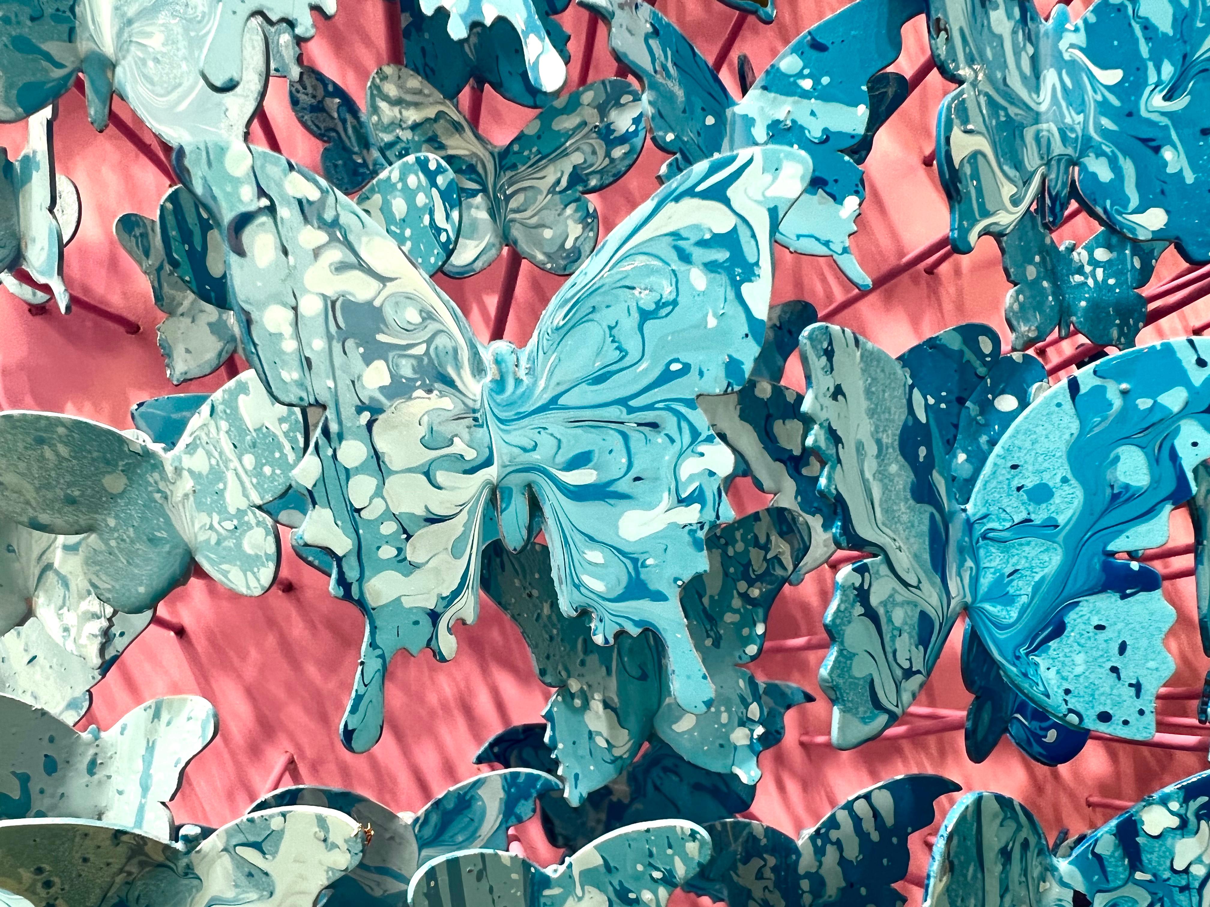 Kreis des Lebens (pink & blau), Wandskulptur aus Metall in Mischtechnik (Zeitgenössisch), Mixed Media Art, von Joel Amit