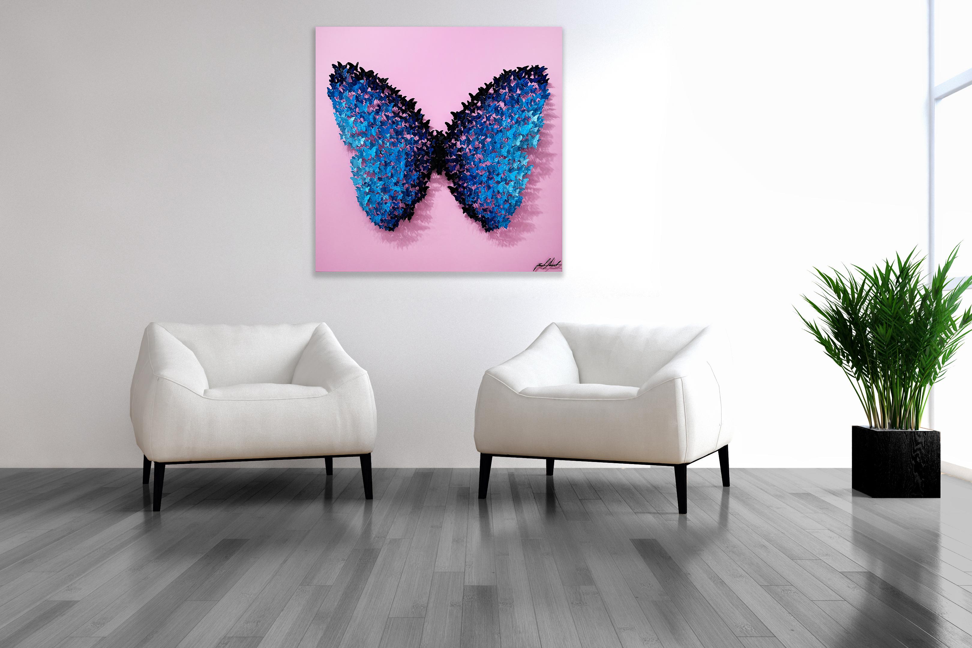 Kreis des Lebens (pink & blau), Wandskulptur aus Metall in Mischtechnik im Angebot 3