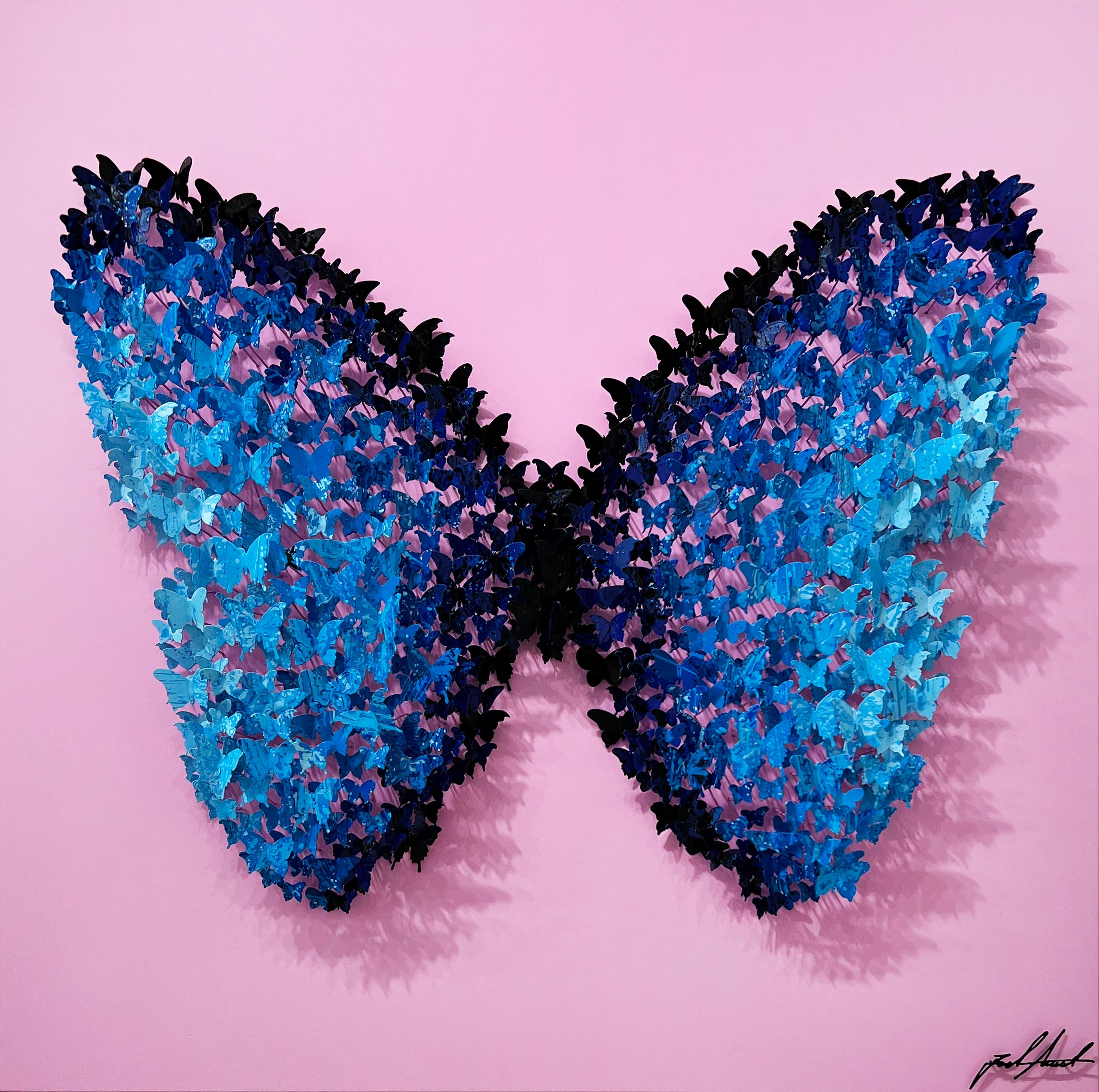 Círculo de la vida (rosa y azul), Escultura de pared de metal mixto