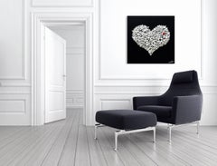 Flying Love - Black with White Butterflies, Mixed Media Metal Wall Sculpture