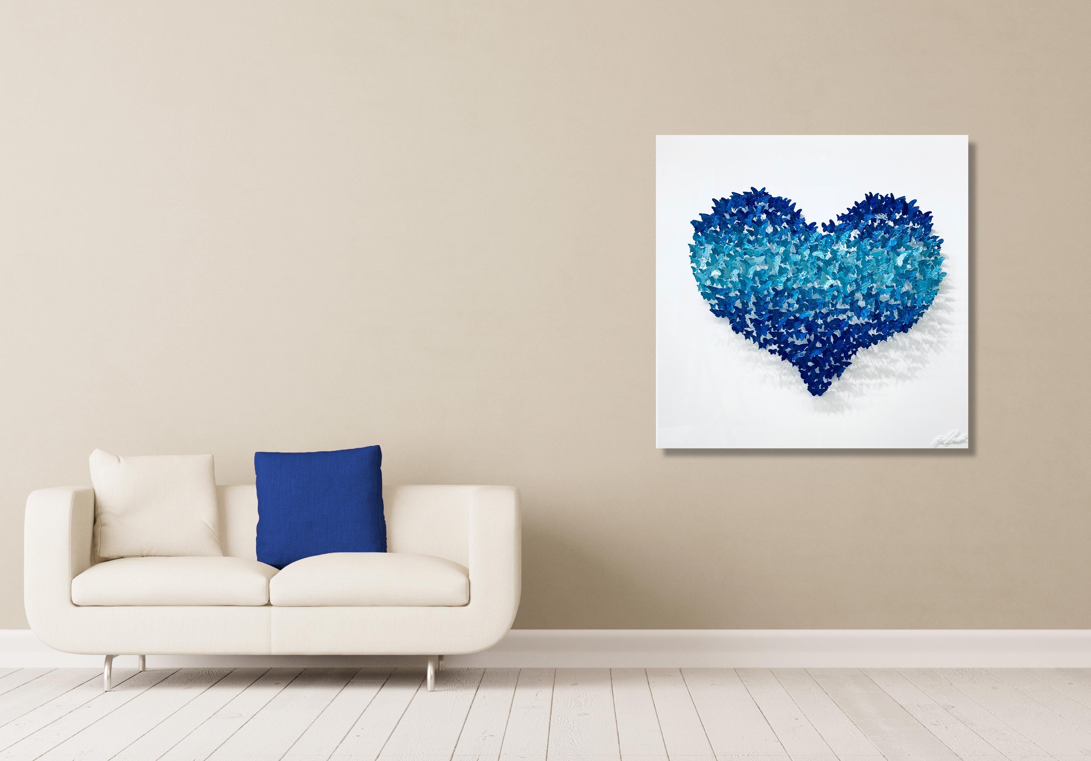 Flying Love (blue), Mixed Media Metal Wall Sculpture For Sale 3