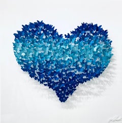 Flying Love (blue), Mixed Media Metal Wall Sculpture