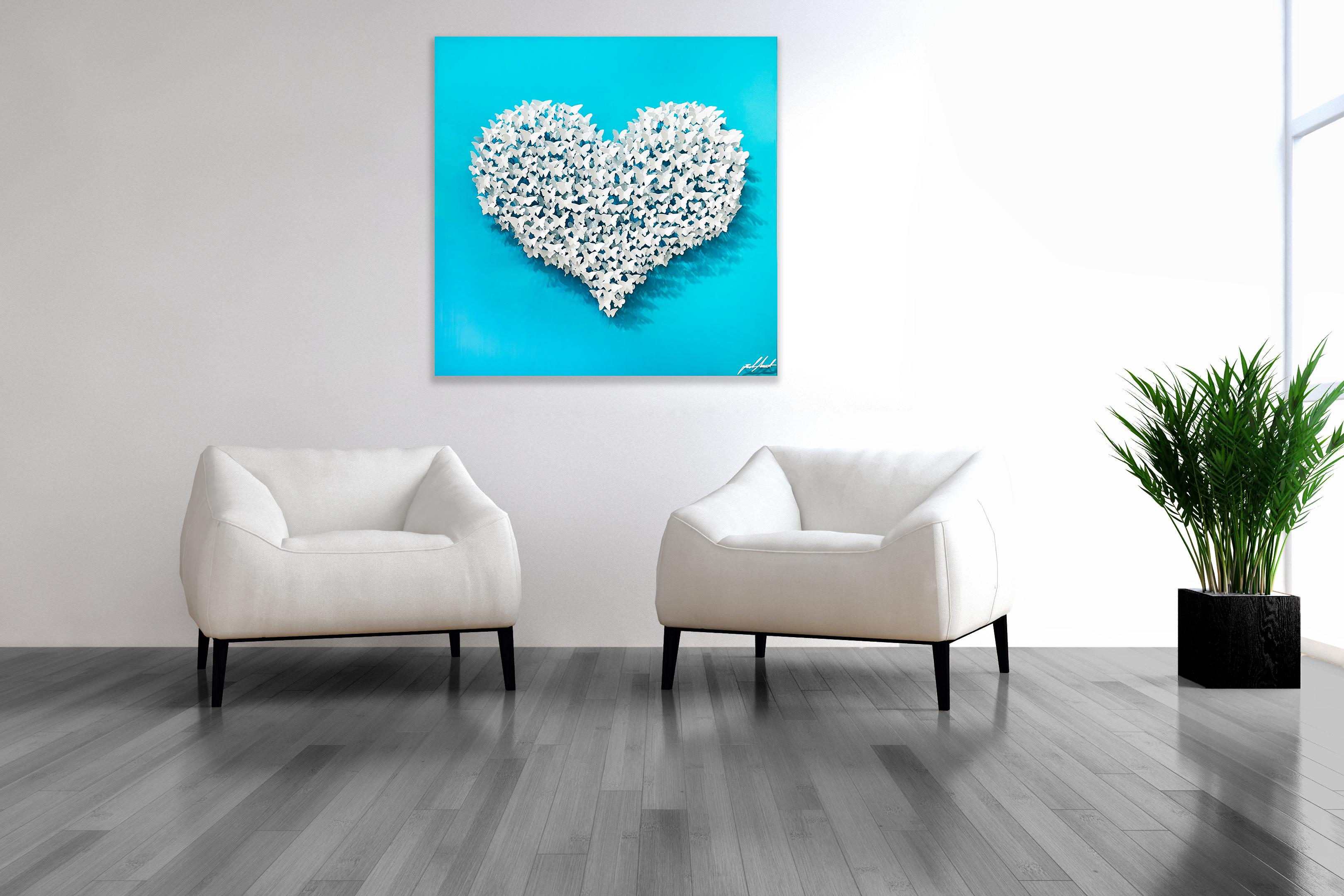Flying Love - blue sky colors, Mixed Media Metal Wall Sculpture For Sale 1