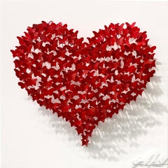 Flying Love - Red, Mixed Media Metal Wall Sculpture