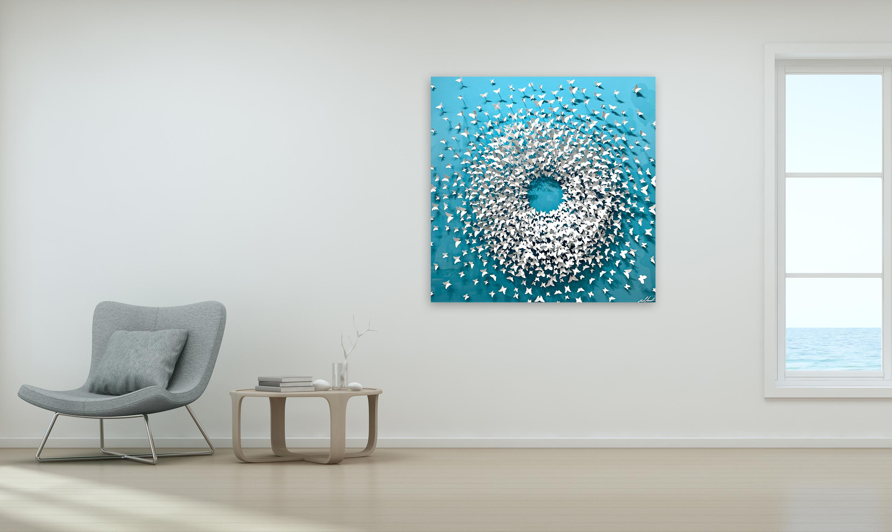 Here Comes the Sun (Sky Blue/White), scultura da parete in metallo a tecnica mista in vendita 1