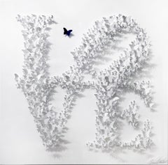 L O V E - white, Mixed Media Metal Wall Sculpture