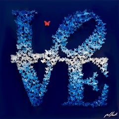 "LOVE" (Blue), Mixed Media Metal Wall Sculpture