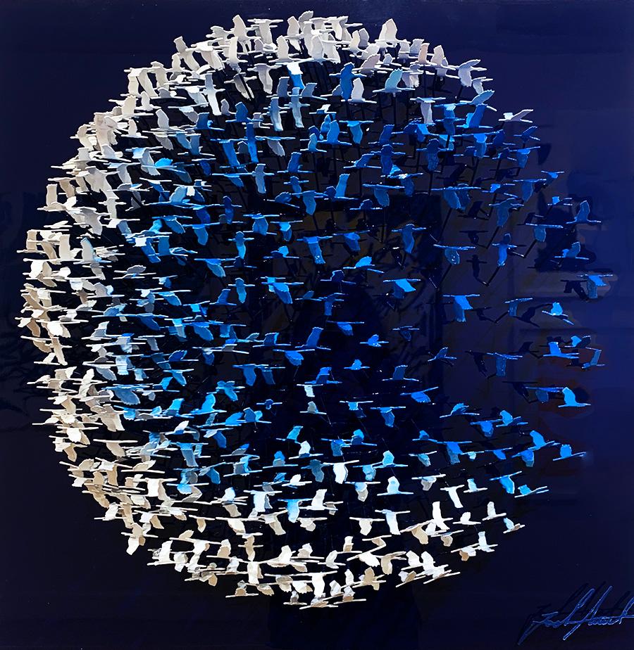 Blue Flying Moon - Mixed Media Art by Joel Amit