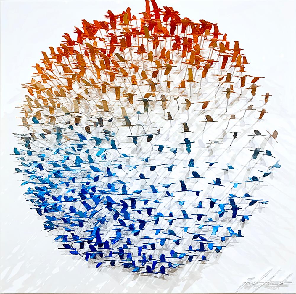 Flying Moon (Orange to Blue) - Mixed Media Art by Joel Amit