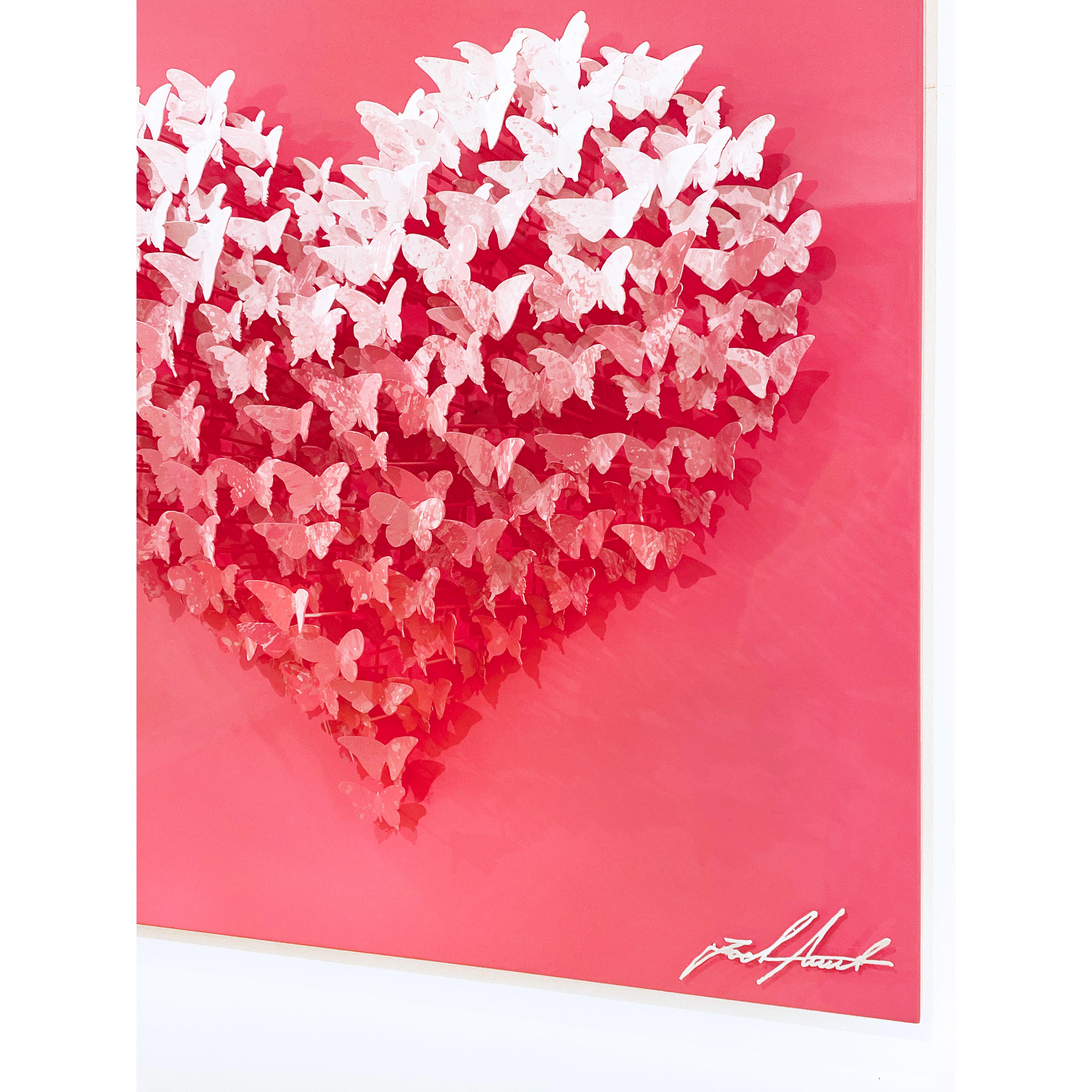 Artist:  Amit , Joel
Title:  Heart-a-Flutter (Pink Gradient)
Date:  2023
Medium:  Galvanized steel, laser cut & hand painted 
Unframed Dimensions:  24