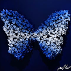 Circle of Life - Butterfly (Blue), Mixed Media Metal Wall Sculpture