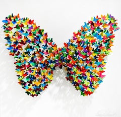 Kreis des Lebens Schmetterling - Candy, Wandskulptur aus Metall in Mischtechnik