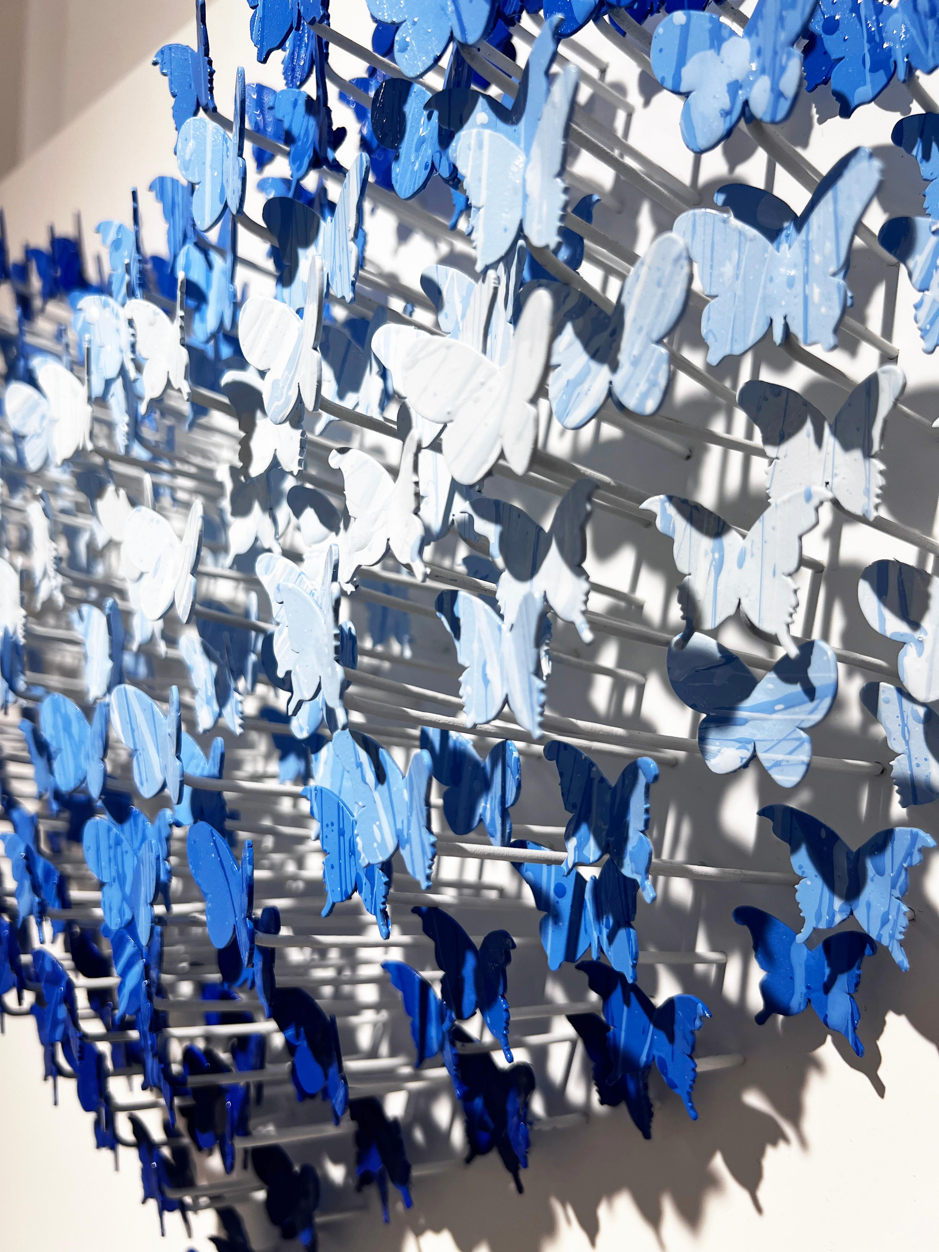 Flying Love (Blue), Mixed Media Metal Wall Sculpture - Contemporary Mixed Media Art by Joel Amit