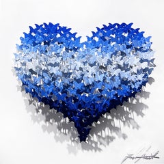 Flying Love (Blue), Mixed Media Metal Wall Sculpture