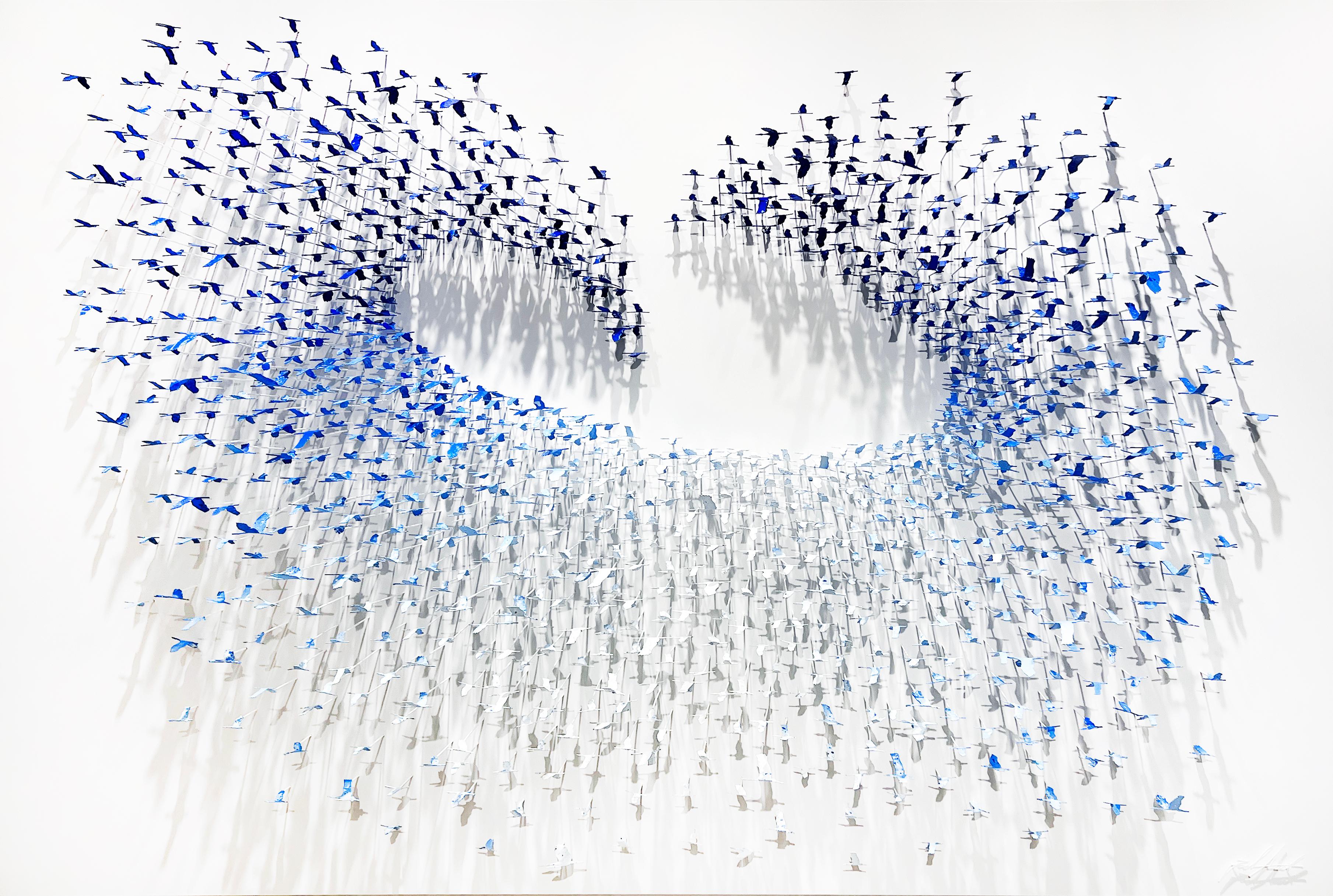 Galaxy of Birds (Blue), Mixed Media Metal Wall Sculpture - Mixed Media Art by Joel Amit